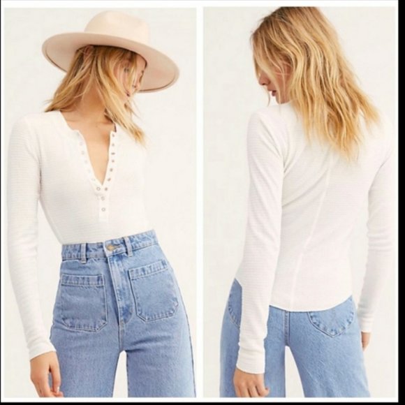 Free People Tops - FREE PEOPLE ONE OF THE GIRLS IVORY HENLEY SIZE L